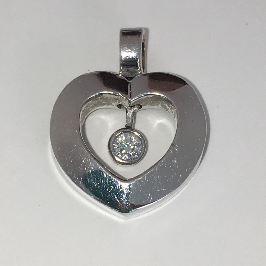 Solid 14k White Gold Natural Round Diamond Bezel It Moves! Pendulum Pendant